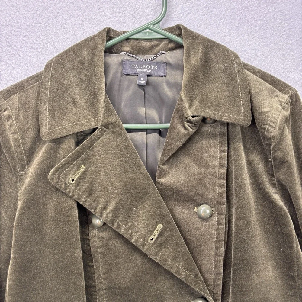 Talbots Velvet Military Button Jacket‎ Blazer Olive Green Womens 10 Quiet Luxury